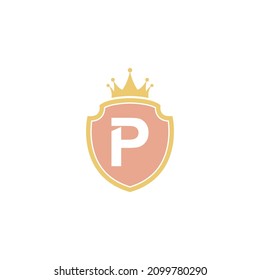Letter P with shield icon logo design illustration vector