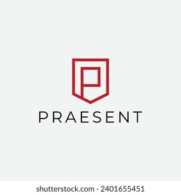 letter P shield protection line logo design