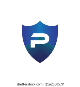 Letter P and Shield Security Logo Design. Vector Illustrator monogram
