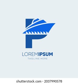 Letter P Ship Logo Design Vector Icon Graphic Illustration Emblem Background Template