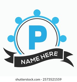 Letter P Ship Wheal Logo Concept For Ship and Boat Steering Wheel Symbol. Boat Wheel Control Symbol