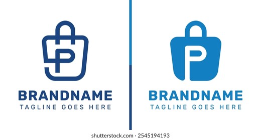 Letra P Shopping Bag Logo Set, simbolizando conveniência, estilo e varejo
