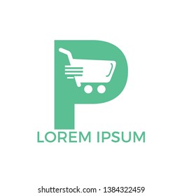 Letter P Shopping logo design. Abstract colorful shopping cart icon and smile. App Shopping Logo.