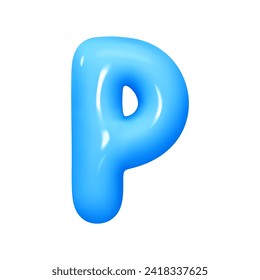 letter P. letter sign blue color. Realistic 3d design in cartoon balloon style. Isolated on white background. vector illustration