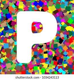 Letter P sign design template element. Vector. White icon on colorful background with seamless pattern from squares.