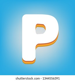 Letter P sign design template element. Vector. White icon with 3d warm-colored gradient body at sky blue background.