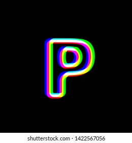 Letter P sign design template element. Red, green and blue unfocused contour icon at black background. Illustration.