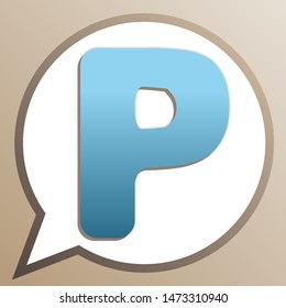 Letter P sign design template element. Bright cerulean icon in white speech balloon at pale taupe background. Illustration.