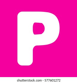 Letter P sign design template element. White icon at magenta background.