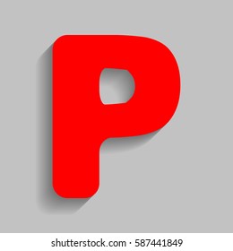 Letter P sign design template element. Vector. Red icon with soft shadow on gray background.