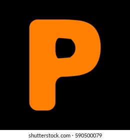 Letter P sign design template element. Orange icon on black background.