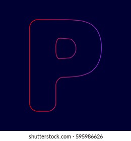 Letter P sign design template element. Vector. Line icon with gradient from red to violet colors on dark blue background.