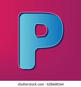 Letter P sign design template element. Vector. Blue 3d printed icon on magenta background.