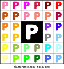 Letter P sign design template element. Vector. Felt-pen 33 colorful icons at white and black backgrounds. Colorfull.