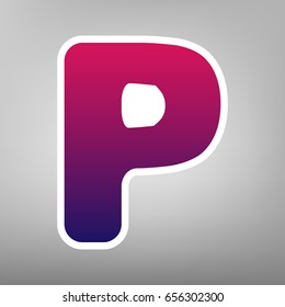 Letter P sign design template element. Vector. Purple gradient icon on white paper at gray background.
