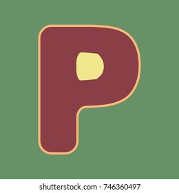 Letter P sign design template element. Vector. Cordovan icon and mellow apricot halo with light khaki filled space at russian green background.