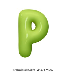 letter P. letter sign green color. Realistic 3d design in cartoon balloon style. Isolated on white background. vector illustration