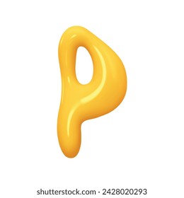 letter P. letter sign yellow color. Realistic 3d design in cartoon liquid paint style. Isolated on white background. vector illustration
