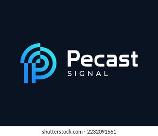 Letter P Signal Technology Network Internet Connection Wireless Vibration Audio Vector Logo Design