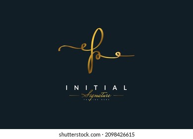 Letter P Signature Logo or Symbol with Handwriting Style in Gold Metallic Color. P Logo Design for Wedding, Fashion, Jewelry, Boutique, Botanical, Floral and Business Identity