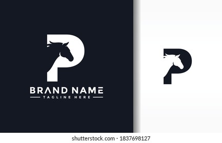 letter P silhouette of a horse logo