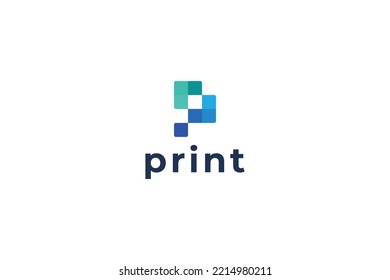Letter P simple amd unique technological Pixel logo