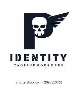 Letter P Skull Wings Logo Design