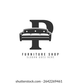 Letter P Sofa Logo Design. Alphabet P Furniture icon