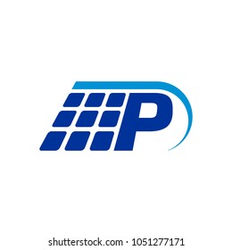 letter P with solar panel icon. vector logo.