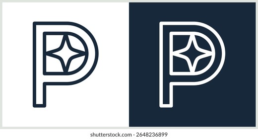 letter P spark logo line minimalist vector