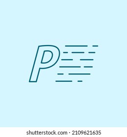 elemento de diseño del logotipo de velocidad P de la letra. logotipo de arte de línea con fondo azul.