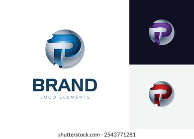Diseño del logotipo de la esfera 3D de la letra P con la idea del color del gradiente para la identidad del negocio y de la compañía