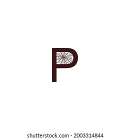 Letter P  with spider web icon design template vector illustration