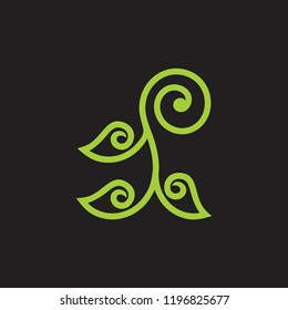 letter p spiral plant design symbol vector