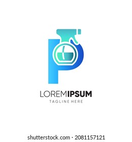Letter P Spray Bottle Logo Design Vector Icon Graphic Emblem Illustration Background Template