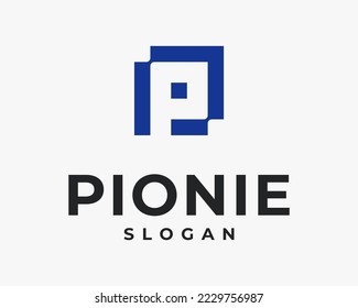 Letter P Square Box Shape Simple Minimalist Monogram Vector Logo Design