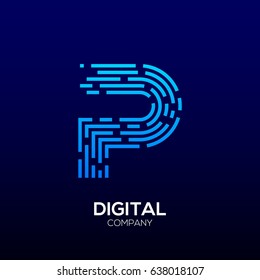 Letter P with Square shape, Dots and Lines logotype,Fast Speed, Delivery, Digital and Technology for your Corporate identity