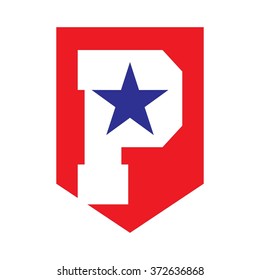 letter P with star and shield logo vector.