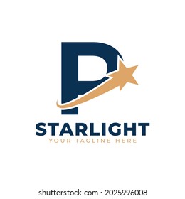 Letter P with Star Swoosh Logo Design. Suitable for Start up, Logistic, Business Logo Template