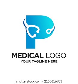 Letter P Stethoscope Logo Design Template Inspiration, Vector Illustration.