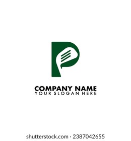 Letter P with stick golf as negative space logo design template vector illustration