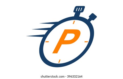 Letter P Stopwatch Logo