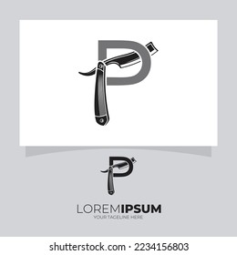 Letter P Straight Razor Logo Design Vector Icon Graphic Illustration