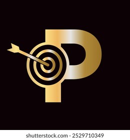 Letter P Success Logo Combine with Bow Target  Icon