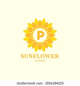 letter P sunflower warm and charming vector logo design