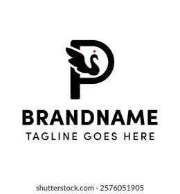 Letter P Swan Logo, for brands in fashion, beauty, wellness, or luxury goods