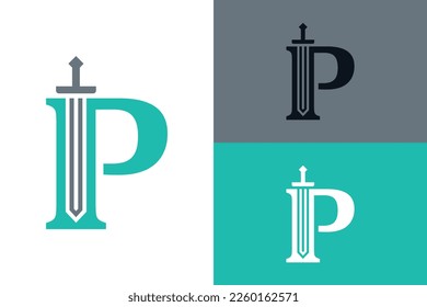 Letter P with sword combination concept. Very suitable for symbol, logo, company name, brand name, personal name, icon and many more.