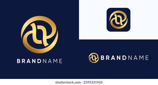 Letter P or T logo icon design, Initial PT, TP logo design with monogram within a circular frame, rendered in a gradient gold against a dark blue background, creative concept illustration inspiration.