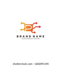 plantilla vectorial de diseño del logotipo técnico de la letra P