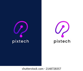 letter p with tech logo design template